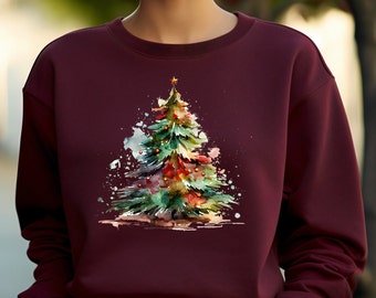 Watercolor Pine Tree Sweatshirt, Colorful Tree Shirt, Watercolor Trees, Christmas Shirt, Winter Shirt, Cute Holiday Shirt,Gift For Christmas