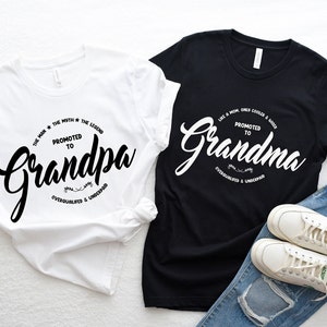 Promoted to Grandpa and Grandma Matching T-shirts, Gift for New Grandparents, Pregnancy Announcement to Grandma and Grandpa, Baby Reveal Tee