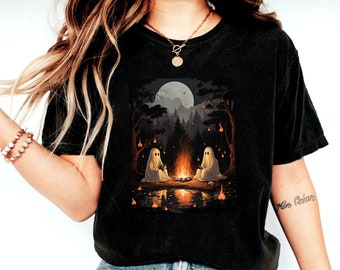 Retro Ghost Book Reading Camping Gothic Halloween Teachers Shirt, Ghost Book Reading Sweatshirt, Halloween Trip Shirt, Camping Gothic Shirt