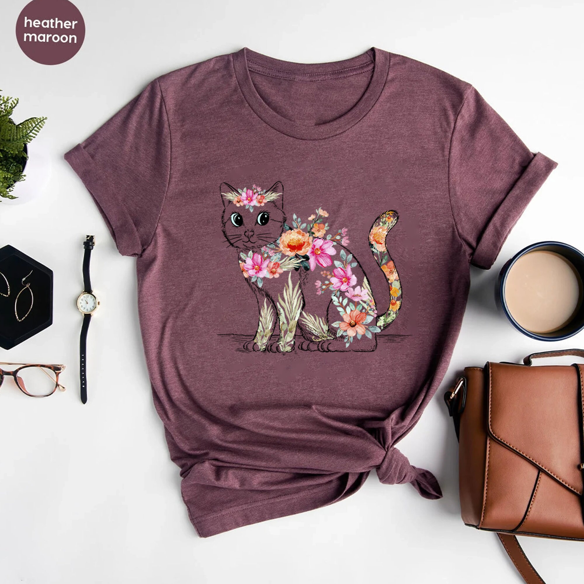 Cat Mom Shirt Floral Cat Shirt Purr Shirt Cat Mom Floral Cat Tee Cat ...