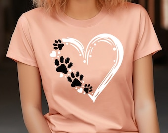 Paw Heart Tshirt, Pet Lover Shirts, Animal Lover Gift, Paw Love Shirt, Paw Print Shirt, Cat Lover Gift Women, Dog Lover Gift Shirt for Women
