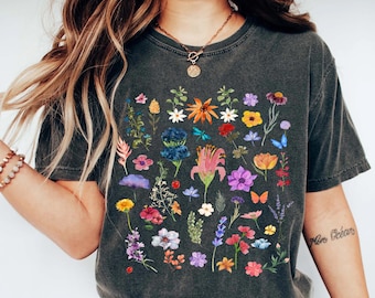Comfort Colors® Boho Wildflowers Cottagecore Shirt, Whimsigoth, Plant Shirts, Floral Shirt, Gift For Women