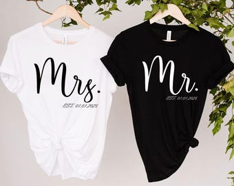 Personalized Mr. And Mrs. Shirt, Custom Wifey Hubby Shirts,Just Married Shirt,Wedding Anniversary Gift,Matching Couples Shirt,Honeymoon Gift