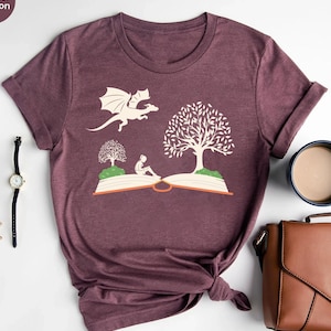 Girl and Dragon Book Shirt, Reading Book Shirt, Gift For Bookworms, Booksellers Gift, Fantastic Book Lover T-Shirt, Librarian Shirt,Read Tee