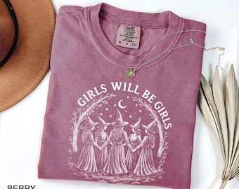 Comfort Colors® Vintage Girls Will Be Girls Witch Shirt, Funny Witch Vintage Shirt, Vintage Halloween Women Shirt, Witchy Vibes Shirt,Witchy