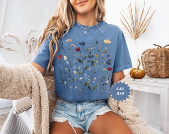 Comfort Colors®Vintage Pressed Flowers Shirt,Boho Cottagecore Tshirt Botanical Floral Tee Wildflowers Sweatshirt Fairycore Gift Garden Lover
