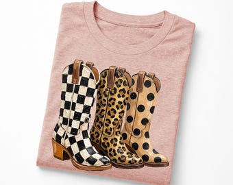 Western Cowboy Boot T-Shirt, Coastal Cowgirl Tee, Country Western Graphic Shirt, Music Festival Sweatshirt, Leopard Boot Tee
