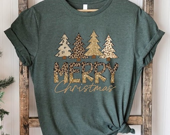 Christmas Tree Shirt, Leopard Christmas Shirt, Christmas Tree Winter Shirt, Womens Christmas Shirt, Merry Christmas Shirt, Ladies Christmas