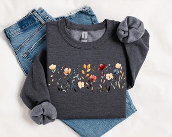 Vintage Pressed Flowers Sweatshirt, Boho Cottagecore Shirt, Botanical Floral Tee Wildflowers Shirt Fairycore Gift Garden Lover, Nature Shirt
