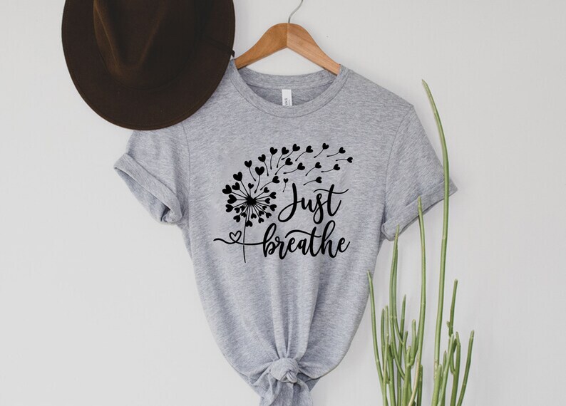 Just Breathe Shirt, Meditation Tshirt, Yoga T-Shirt, Inspirational Shirt, Motivational Gifts, Positive Tee, Relax Shirt For Womens,Dandelion imagen 5