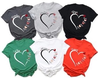 Custom Mama Heart With Kids Name Shirt, Mom Love Shirt, Happy Mother's Day Tshirt, Customized Heart Tshirt, Mama Valentine, Gift For Grandma