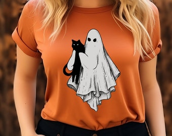 Сute Ghost Cat Shirt, Ghost Cat t-shirt, Cat Lovers Shirt, Retro Ghost Halloween, Halloween Cat T-shirt, Spooky Season, Funny Halloween Tee