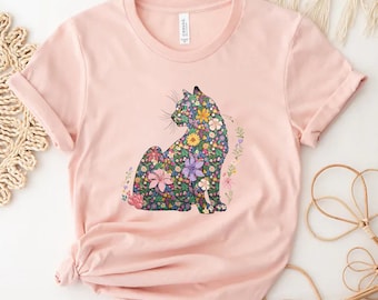 Cat Mom Shirt Floral Cat Shirt Purr Shirt Cat Mom Floral Cat Tee Cat Lover Shirt Animal Lover Tee Cat Lovers Shirt Gift for Mom Gift for Dad