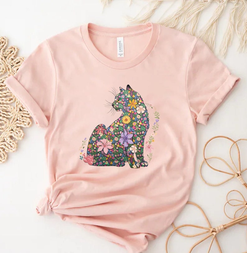 Cat Mom Shirt Floral Cat Shirt Purr Shirt Cat Mom Floral Cat Tee Cat ...