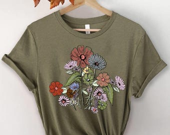 Women's Graphic Tees, Wildflower Shirt, Boho Floral Shirt, Inspirational Shirt, Flower Tshirt, Plant Lover Shirt,Gardener Shirt,Nature Lover