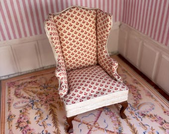 English style winged chair in 1/12th scale