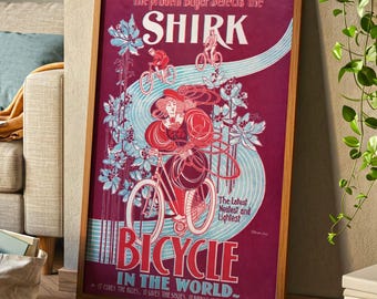Cyclist Gift, Vintage Shirk Bicycle Ad Poster Wall Art Print | Ottman Nouveau Illustration decor