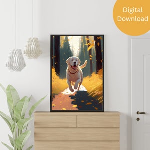 Happy Labrador Retriever - Digital Art Style Poster Print, Cute animal Poster, Wall Decor, Dog art for living room, bedroom, dog lover gift