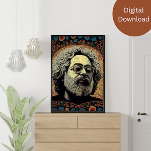 Jerry Garcia Floral Decorative Portrait Poster Print, Gift for musicians, Grateful Dead fans, Jerry Garcia Fan Art, Grateful Dead Wall Decor