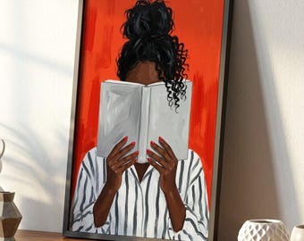 Book Worm Black Woman Reading Wall Art Print | Bold Contemporary Portrait Decor