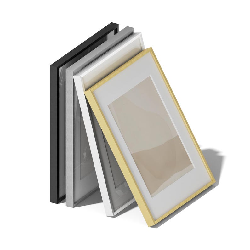 Premium Brushed Metal Frames | Silver, Gold, Black & White Finishes | Real Glass | White Mat | Modern Minimalist Wall Art Frame image 3