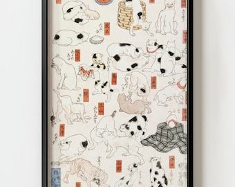 Utagawa Kuniyoshi Japonés Gato Pared Arte Impresión / Decoración antigua Ukiyo-e Woodblock