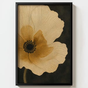 Modern Abstract Golden Anemone Line Wall Art Print | Japanese Woodblock Botanical decor