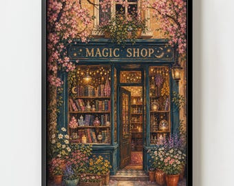 Lámina decorativa de pared "Tienda de Magia Mística" / Acogedora y caprichosa ilustración floral de bruja