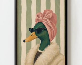 Glamorous Quirky Bathroom Duck Wall Art Print | Retro Whimsical Animal Decor