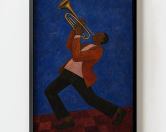 African American Jazz Trumpeter Wall Art Print | Retro Afrocentric Music Decor