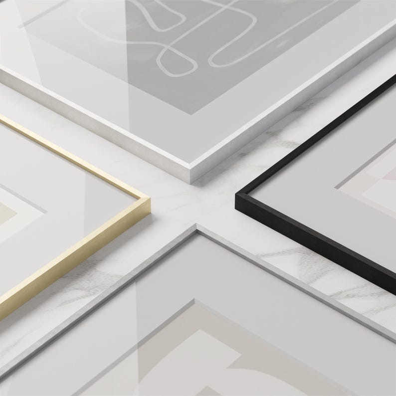 Premium Brushed Metal Frames | Silver, Gold, Black & White Finishes | Real Glass | White Mat | Modern Minimalist Wall Art Frame image 19