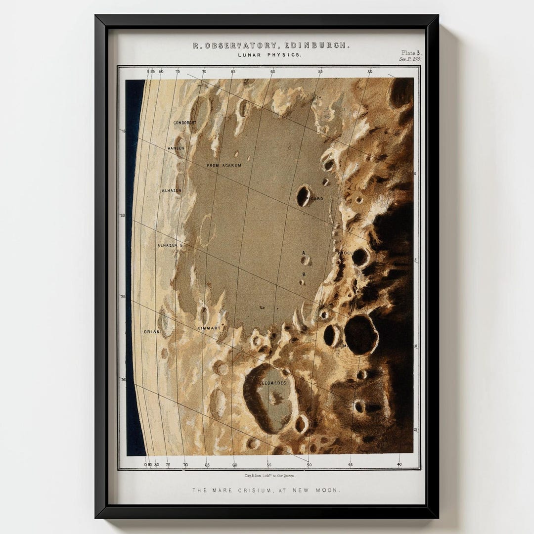 Edinburgh Lunar Physics Moon Map Wall Art Print | Vintage Scientific ...