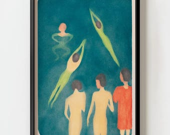 Vintage Swimmers Edvard Munch Wall Art Print | Modernist Swimmer Gift Decor