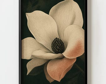 Lámina decorativa abstracta moderna con flor de magnolia / Decoración botánica vintage