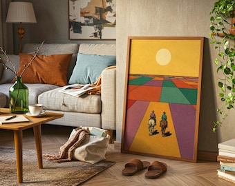 Cowboys Western Travelers Prairie Wall Art Print | Retro Open Plains Decor