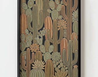 Cacti Succulents Thicket Wall Art Print | Earthy Southwestern Boho decor
