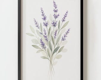 Lavender Botanical Herb Watercolor Wall Art Print | Minimalist Floral decor