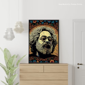 Jerry Garcia Floral Decorative Portrait Poster Print, Gift for musicians, Grateful Dead fans, Jerry Garcia Fan Art, Grateful Dead Wall Decor