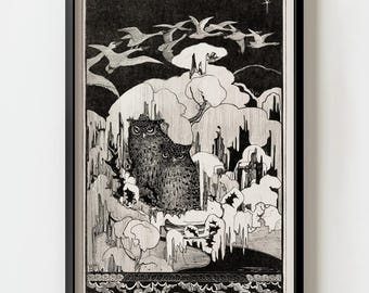 Decorazione vintage Dark Academia / Stampa artistica da parete con illustrazione di gufo di Theo Van Hoytema