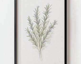 Rosemary Botanical Watercolor Wall Art Print | Minimalist Herb decor