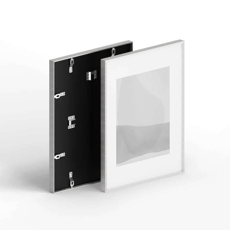 Premium Brushed Metal Frames | Silver, Gold, Black & White Finishes | Real Glass | White Mat | Modern Minimalist Wall Art Frame image 14