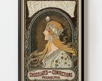 Lámina decorativa de pared con motivos vintage de chocolates y dulces de Filadelfia / Decoración de mosaico Art Nouveau