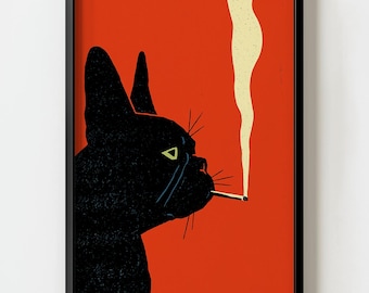 French Bulldog Smoking Cigarette Funny Retro Wall Art Print | Bold Graphic Pop Art decor