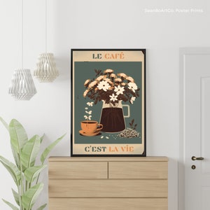 Retro Coffee Poster - Coffee Is Life, cafe art, minimalist, coffee decor, gift for coffee lover, French Cafe wall art, mid-century modern