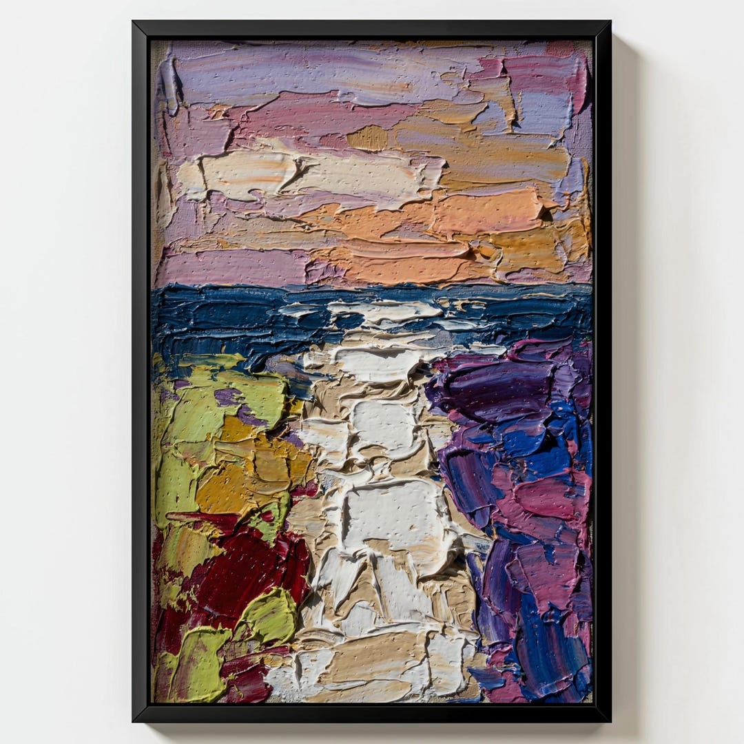 Coastal Sunset Impasto Textured Oil Painting Wall Art Print ...