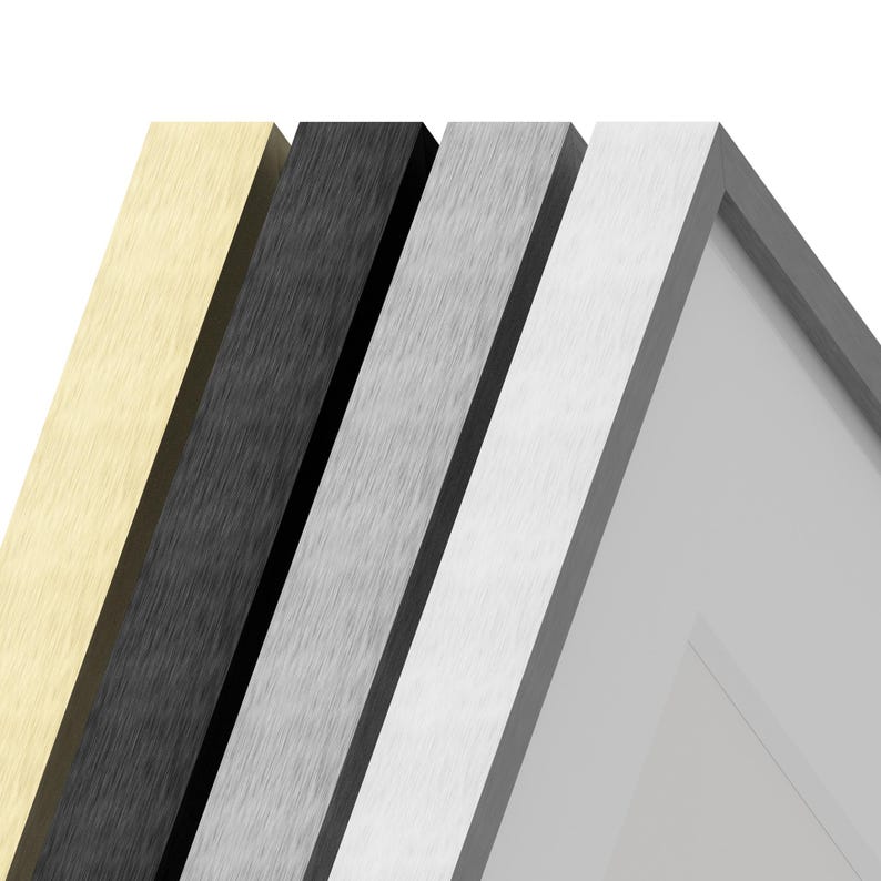 Premium Brushed Metal Frames | Silver, Gold, Black & White Finishes | Real Glass | White Mat | Modern Minimalist Wall Art Frame image 2