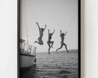 Take a Leap Summer Sailboat Black and White Wall Art Print | Retro Coastal Photography Decor