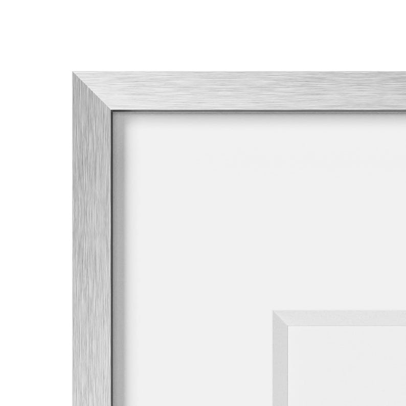 Premium Brushed Metal Frames | Silver, Gold, Black & White Finishes | Real Glass | White Mat | Modern Minimalist Wall Art Frame image 7