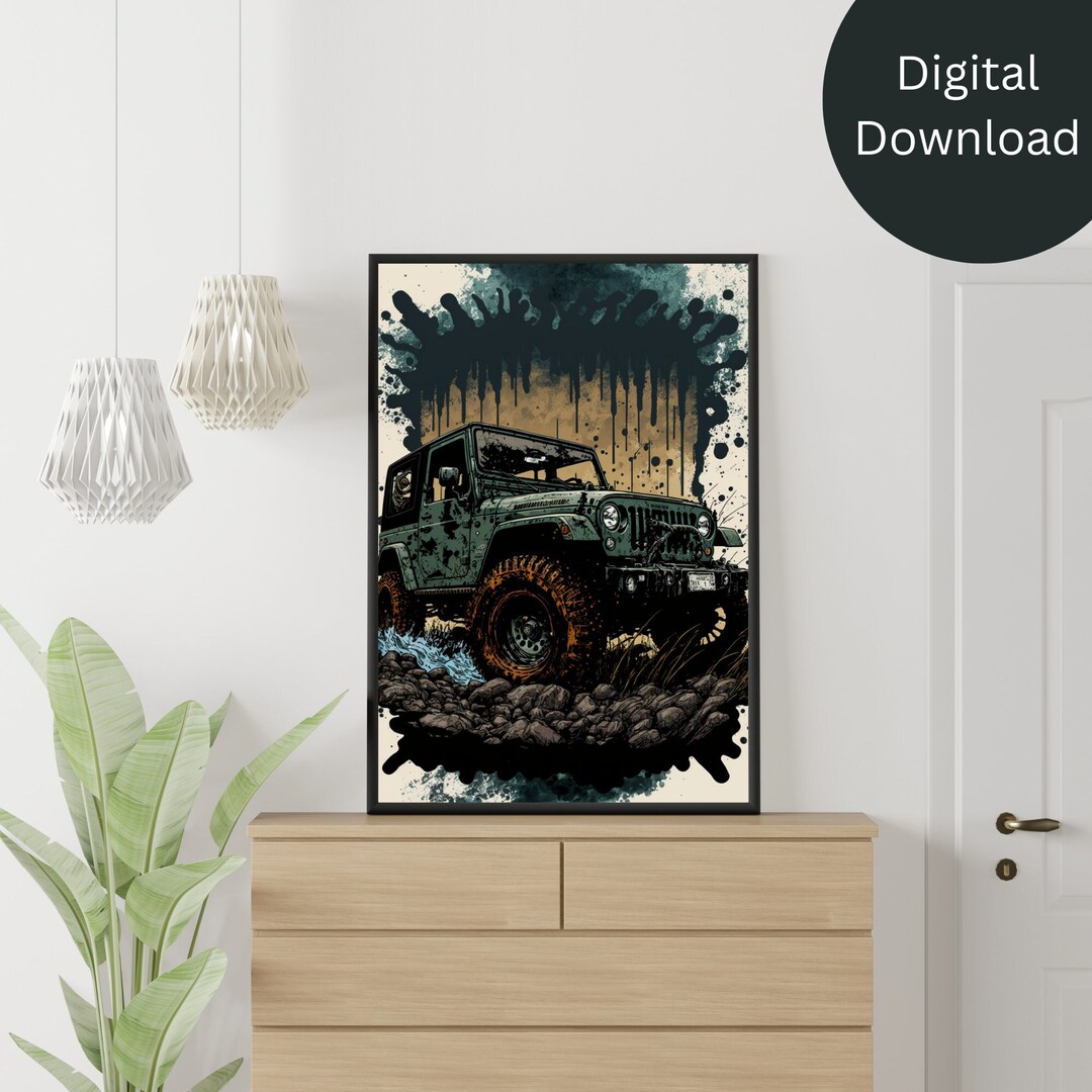 Jeep Art Poster Offroad Splatter Paint Jeep Wall Decor, Art for Jeep