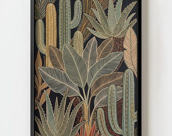 Cacti Desert Garden Painting Wall Art Print | Earthy Folk Botanical decor